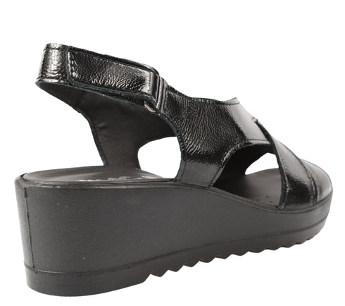 Sandale casual, dama, IMAC, 757510 negru, piele lacuita, platforma